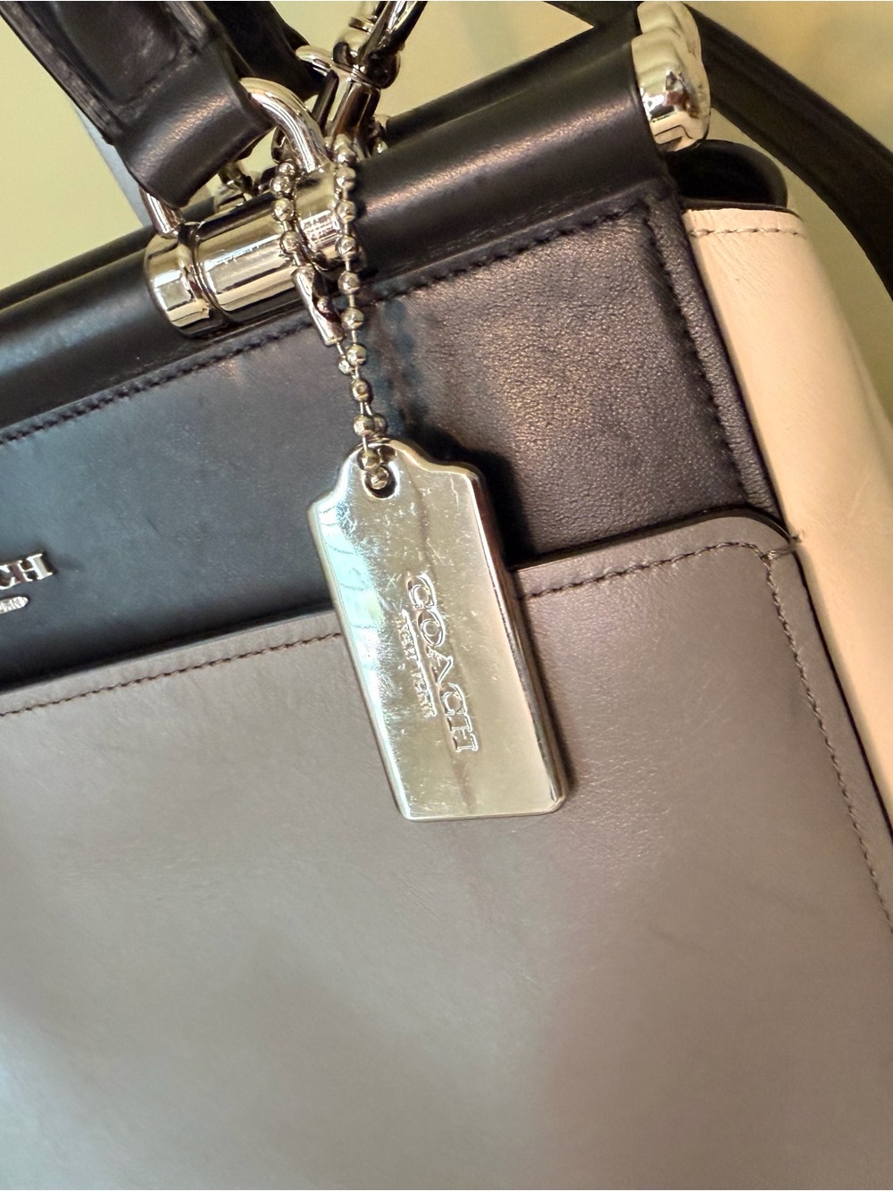 Coach Grace Colorblock Leather Satchel in Black, Gray & White - Picture 2 of 16